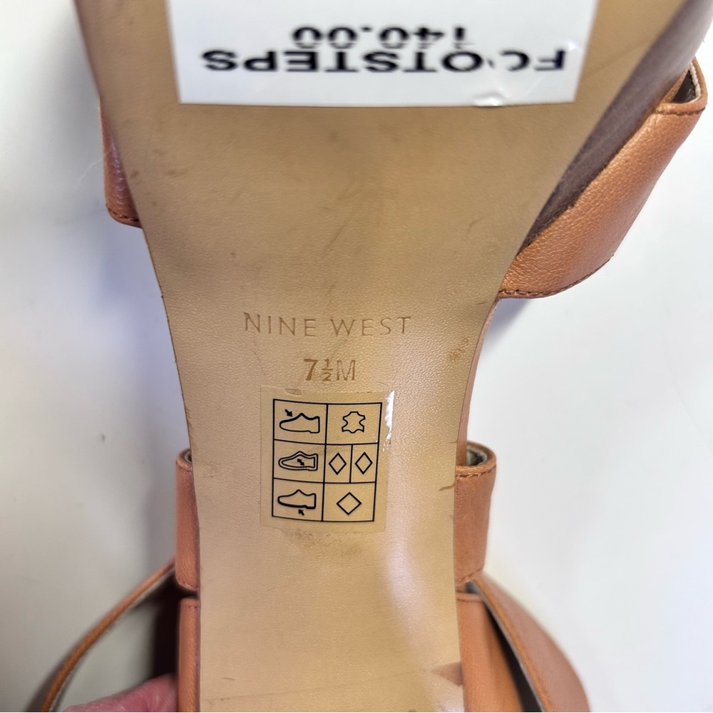 Nine West 70s Inspired Block Heel Tan Leather Strappy Platform Sandals Size 7.5M - Picture 6 of 14